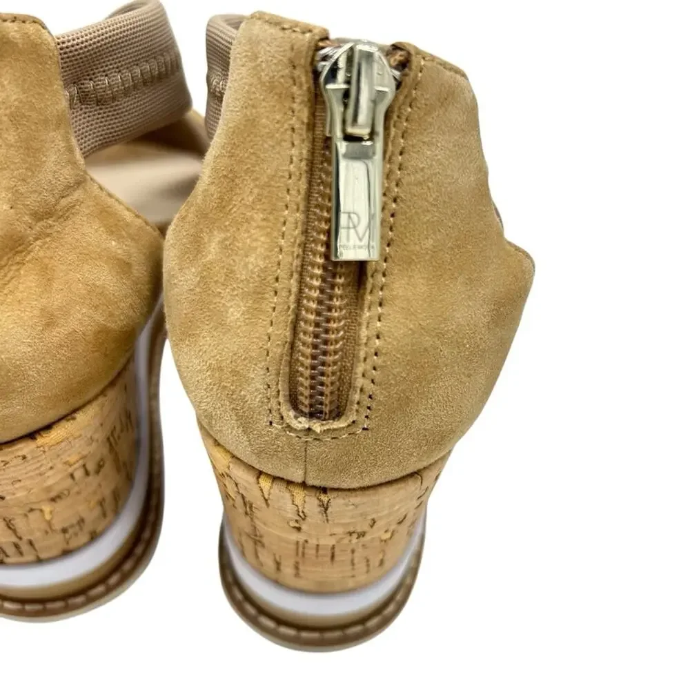 Pelle Moda Medina Wedge Sandal Size 7.5 Cork Elastic Suede Strappy Boho Chic